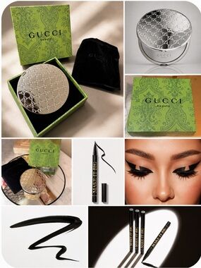 Bundle of Gucci Beauty Silver Compact Mirror NIB & Morphe Black Eyeliner NWT